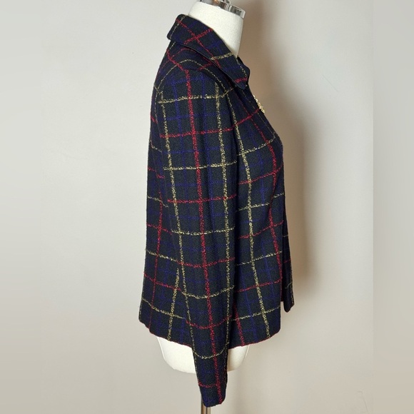 St. John Black Plaid Zip Blazer Size 4 - Picture 6 of 8